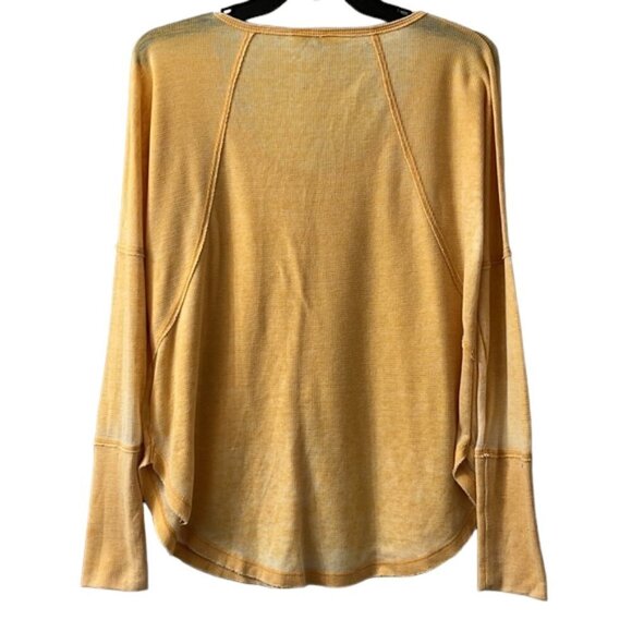 Lucky Brand Burnout Waffle Knit Thermal Tee in Orange Long Sleeve Scoop Neck - Picture 5 of 8